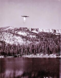 After years of stocking the lakes of the Sierra Nevada using pack animals, the California Department of Fish and Game began using airplanes in the 1940s. Many of the lakes previously had no fish.