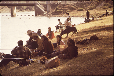 In the decades that followed World War II, reservoirs were built all over the country. Visiting them to fish for rainbow trout became one of America's favorite pasttimes. This picture was taken in 1972.National Archives ARC Identifier 542647 / Local Identifier 412-DA-154