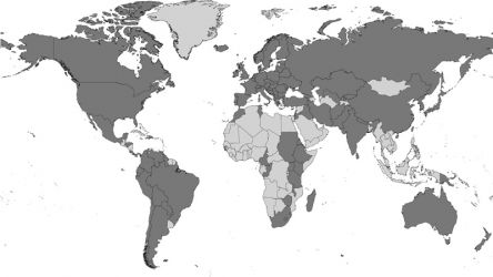 Originally native to a narrow band around the Pacific from Baja Mexico to Russia's Kamchatka Peninsula, rainbow trout can now be found all over the world (countries shown in dark gray).